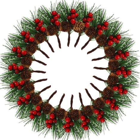 20 pièces de Baies de Noël artificielles,Branches de pin artificielles, Aiguilles de pin de Pommes de pin de Baies,pour Les Decoration Noel de Table de fête de Noel de Jardin,Deco Noel.