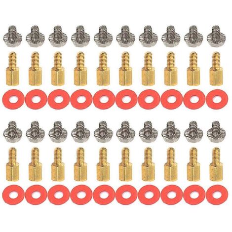 20 pièces de rehausseurs de carte mère dorés + vis + rondelles rouges 6,5 mm 6-32-M3