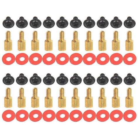 20 pièces de rehausseurs de carte mère dorés + vis + rondelles rouges 6,5 mm 6-32-M3
