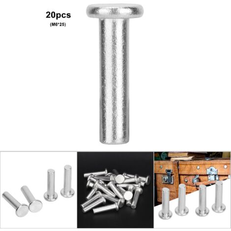 20 pièces de rivets aluminium à tête plate GB867 M6, rivets pleins pour assemblages métalliques (M6 x 25)