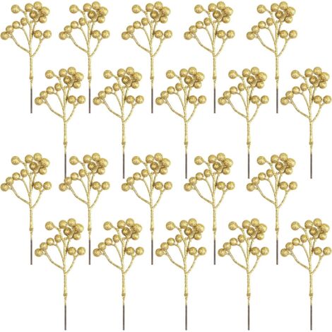 20 Pièces Décoration Artificielle de Baies Or,18 cm Baies Or Branches de Baies de Houx pour décoration d'arbre de noël Artisanat Saison de Vacances décoration d'hiver décoration de la Maison
