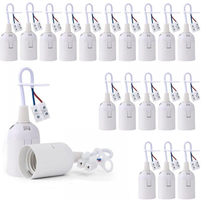 20 Pièces Douille de Lampe E27 Support Ampoule avec Testeur de Phase, Base de Lumière Douille de Suspension Douille de Chantier Rénovation Douille de