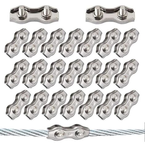 20 Pièces Duplex Clips M3 Câble Métallique Clips Inoxydable 304 Pinces Duplex pour Gréement de Câble Métallique de 3 mm