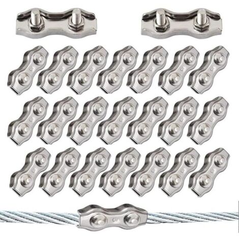 20 Pièces Duplex Clips M3 Câble Métallique Clips Inoxydable 304 Pinces Duplex pour Gréement de Câble Métallique de 3 mm