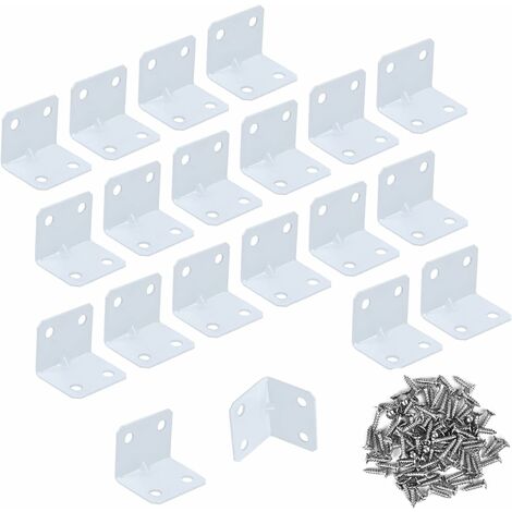20 Pièces Équerres de Fixation Équerre Angle en Acier Inoxydable 90 Degrés à Angle Droit avec 80 vis de fixationpour armoire de meubles de chaise en bois（blanc）