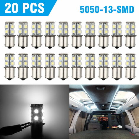 20 pièces extrêmement super lumineuses 1156 1141 1003 BA15S 13-SMD ampoules de remplacement LED pour clignotants arrière (paquet de 20, 6000K blanc)