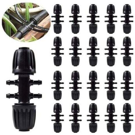 20 Pieces Garden Irrigation Hose Connectors, Barbed Tees, Drip Irrigation for 1/2 Inch to 1/4 Inch Irrigation Pipe, 6-Way Watering Accessories, Black MUMU