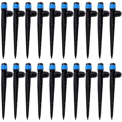 20 Pièces Goutteur Irrigation pour Tube 4/7 mm, 360 Degrés Micro Asperseur Goutte à Goutte avec Connecteur Barbelé & Piquet de Support, Goutteur D'irrigation Insertion, Bleu