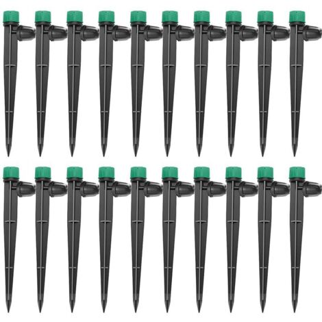 20 Pièces Goutteur Irrigation Réglable, 360 Degrés 8-Trou Micro Asperseur Goutte à Goutte avec Connecteur Barbelé & Piquet de Support pour Tube 4/7mm, Goutteur D'irrigation Insertion, Vert