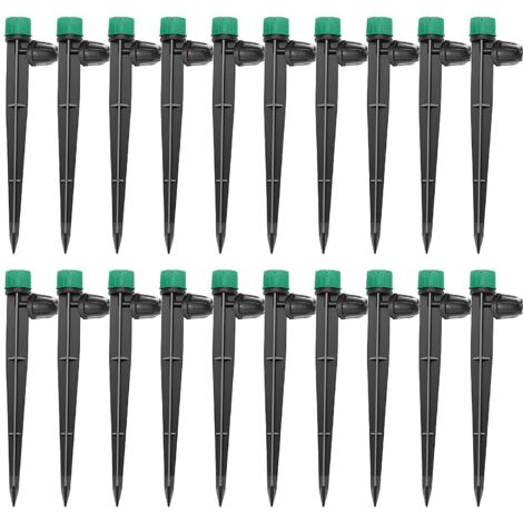 20 Pièces Goutteur Irrigation Réglable, 360 Degrés 8-Trou Micro Asperseur Goutte à Goutte avec Connecteur Barbelé & Piquet de Support pour Tube 4/7mm, Goutteur D'irrigation Insertion, Vert