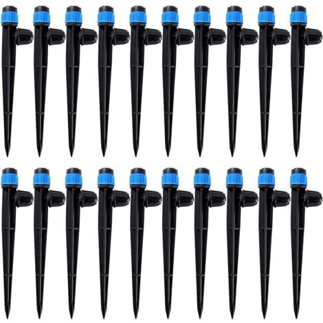 20 Pièces Goutteur Irrigation Réglable pour Tube 4/7 mm, 360 Degrés Micro Asperseur Goutte à Goutte avec Connecteur Barbelé & Piquet de Support, Goutteur D'irrigation Insertion, Bleu