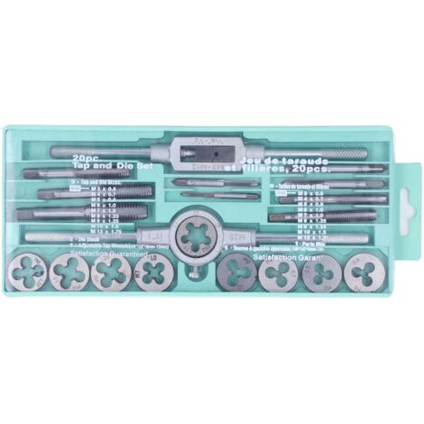 20 Pièces Jeu de Tarauds et Filières Acier Outillage Réparation Auto DIY Aluminium Fonte