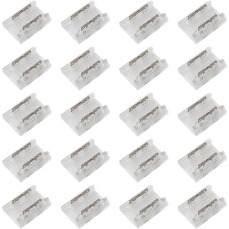 20 Pièces Kit 2 Broches 8mm Connecteurs LED, 2 Pin 8 mm Raccord Ruban LED Sans Soudure pour Bandes COB, SMD 2835/3528 Unicolores, Connecteur Steckverbinder Ruban Light Transparent