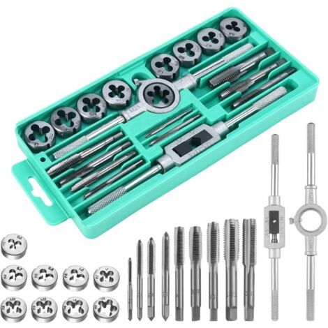 20 Pièces Kit de Taraudage et Filetage M3-M12, Tarauds avec Tourne à Gauche Tarauds et Filières Métriques Outil a Tarauder pour Réparation de Filetage
