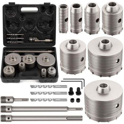 20 pièces kit de trépan à béton, acier tungstène, sds plus et max, pour ciment brique pierre, 30-110mm