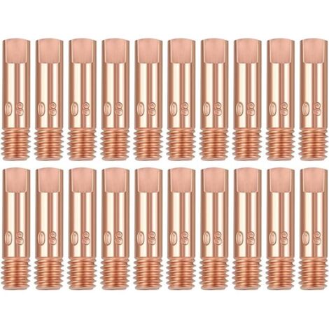 20 Pièces M6 x 25 mm Pointe de Contact en Cuivre Buses Gaz de Tube Contact 0.8mm pour Torche de Soudage de Poste a Souder MIG MAG 15AK Accessoires D'usure