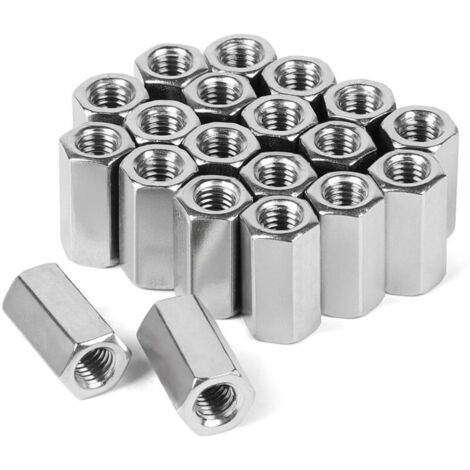 20 pièces M8 x 24mm Long Écrou Hexagonal en Acier Inoxydable VA V2A A2, Écrou de Couplage Version Hexagonale, Boulon d'Écrou Transversal Manchons Filetés Manchons de Distance