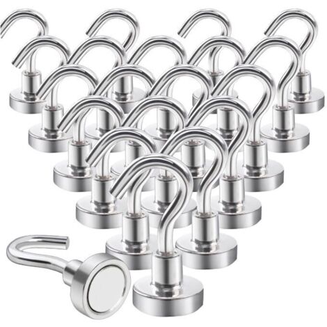 20 Pieces Magnetic Hooks, Powerful Neodymium Magnets, for Fridge, Kitchen, Office, School, Cruise, Sturdy