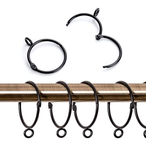 20 pièces Métal Anneaux Rideaux, Ouverts et Fermés Crochets de Suspendre à Anneaux pour Rideaux et Tringles, Diamètre Interne de 50 mm (Noir)