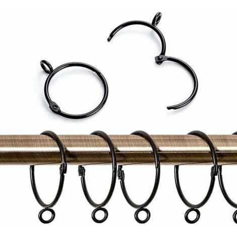 20 pièces Métal Anneaux Rideaux, Ouverts et Fermés Crochets de Suspendre à Anneaux pour Rideaux et Tringles, Diamètre Interne de 50 mm (Noir)