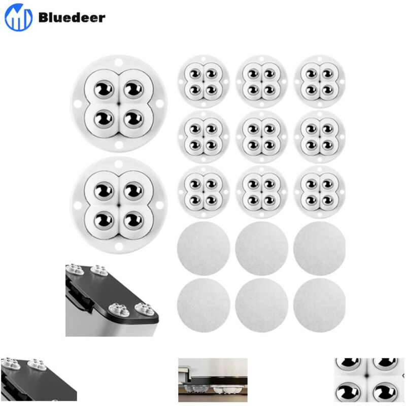 Bluedeer - 20 Pièces Mini Roulettes Pivotantes, Roulettes Autocollantes, Roulettes à Billes à 360 Degrés avce 4 Billes en Acier, Petite Roulettes