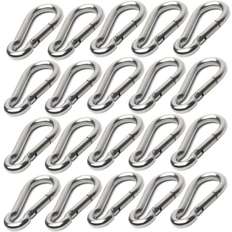 20 pièces Mousquetons en acier inoxydable 304, Mousqueton en acier inoxydable M5, 50 x 5 mm, pour porte-clés, camping, pêche et randonnée