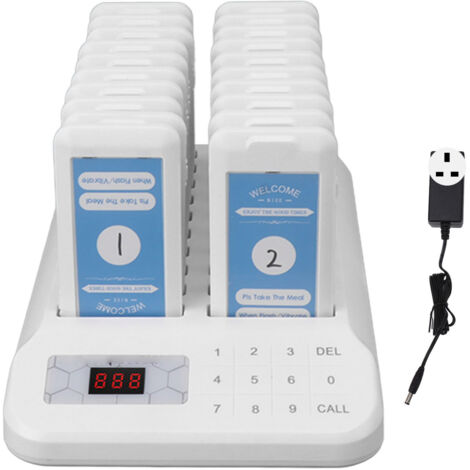 20 pièces Pagers de Distanciation Sociale pour Restaurants, Système d'Appel Sans Fil pour File d'Attente, Alerte Clients, 100-240V Prise UK