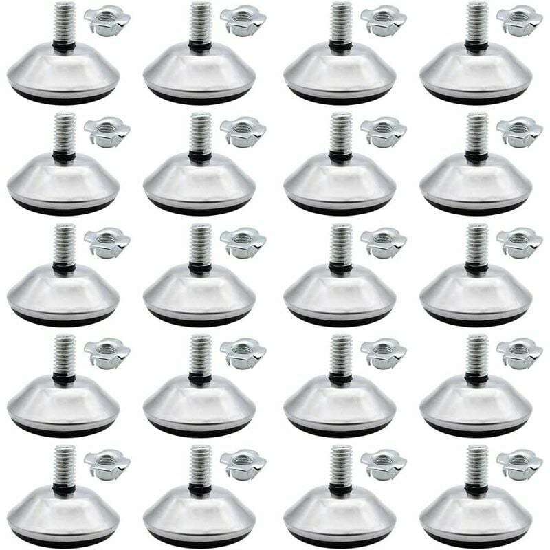 Ensoleille - 20 Pieces Pieds Vérin de Meuble M8 x 30 mm Pied de Nivellement Pieds de Meubles d'Ajustage Vis de Réglage Niveleur Plancher Protecteur