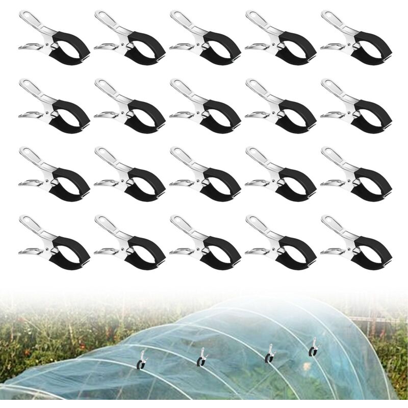 20 Pièces Pince a Ressort pour Bache Piscine, Clips pour Serre de Jardin avec Feuille de Protection, Grosse INOX Pince à Linge, Pince Serre Joint