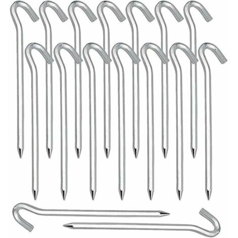 20 Pièces Piquets de Tente Piquets de Sol Tente Crochet Camping Jardinage Acier Galvanisé Sardine Tente Argent