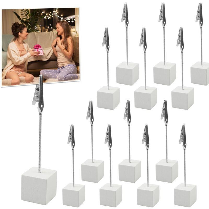 20 Pièces Porte Photo Pince, Porte Photo, Porte Photo Sur Pied, Support Photo Table, avec Pince Crocodile et Base en Bois pour la Décoration de