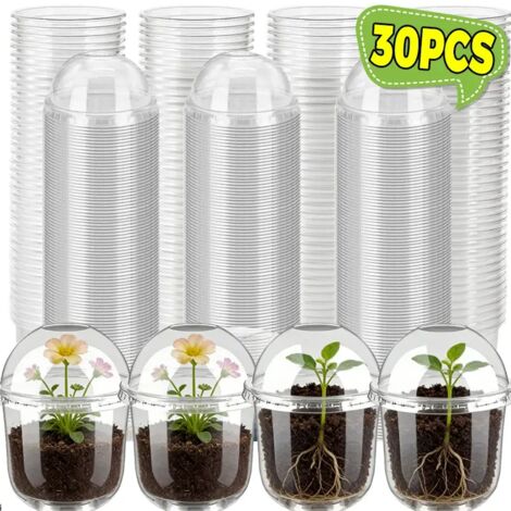 (20 pièces) Pots de pépinière avec couvercle, pots de jardinage transparents en plastique, pots pour observer les racines, conteneurs de germination.