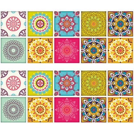 20 Pièces PVC Stickers, Autocollants de Carreaux adhésifs carrés, Rétro étanche carrelage Mural Autocollants, Multicolore mosaïque Autocollants adhésifs, pour carrelage pour Salle de Bain et Cuisine