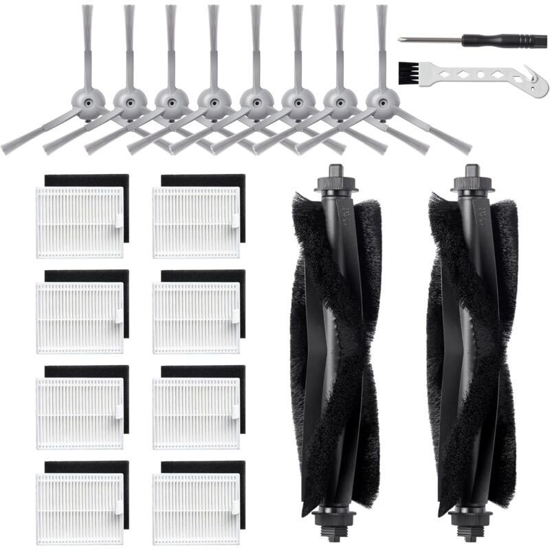 20 Pièces Rechange pour Eufy L60/ L60 SES/ L50/ L50 SES Aspirateur Robot, Kit Accessoires avec 2 Brosses Principales, 8 Filtres (avec éponge), 8