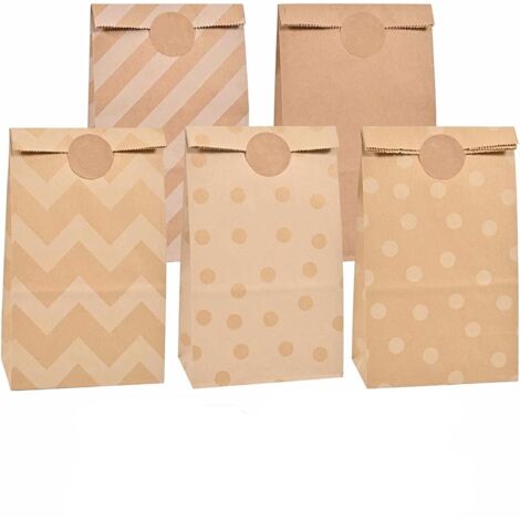 20 pièces Sac en Papier Marron, Sac Cadeau Sacs de Bonbons en Papier Kraft pour emballage cadeau, Anniversaire Enfant Fête, Mariage, Anniversaire.(5 modèles)