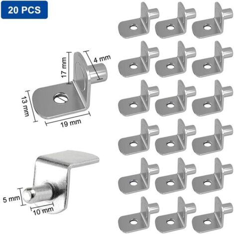 20 Pièces Support pour Étagère Métal de 5 mm pour Armoire de Cuisine L Forme Support Équerre Cheville Etagere