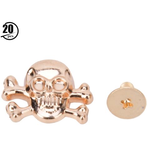 20 Pièces Têtes de Mort Punk 15mm avec Rivets Os - Accessoires Gothiques pour Bagages et Décorations