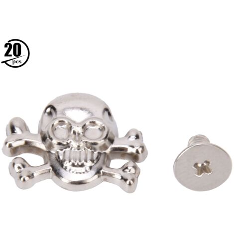 20 Pièces Têtes de Mort Punk 15mm avec Rivets Os - Accessoires Gothiques pour Bagages et Décorations