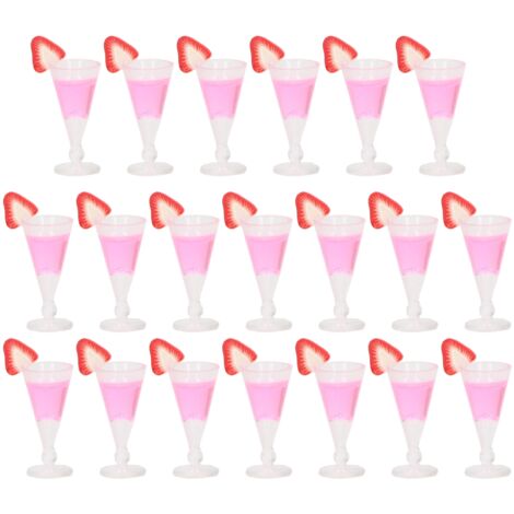 20 Pièces Verres à Cocktail Miniatures Maison de Poupée 1/12, Décoration Rose pour Scène de Vie Réaliste