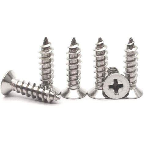 20 pièces vis à bois autoperceuses M4x20mm, tête fraisée, acier inoxydable 304, empreinte cruciforme, autotaraudeuses
