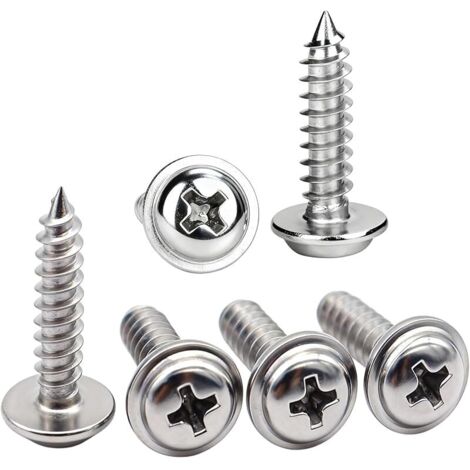 20 Pièces Vis à Bois en Acier Inoxydable M5x50mm, Vis Autotaraudeuses à Tête Ronde Cruciformes avec Rondelles Filetage Complet pour Bois Meubles,Métal