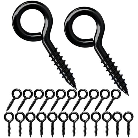 20 Pièces Vis à Oeillet 28mm, Taraudeuse, Oeillets Ronds, Vis à Crochet en Métal, Pour la Décoration Intérieure et Extérieure, Noir