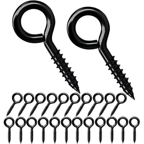20 Pièces Vis à Oeillet 40mm, à Bague Auto-Taraudeuse, Oeillets Ronds, Crochet en Métal, Pour la Décoration Intérieure et Extérieure, Noir