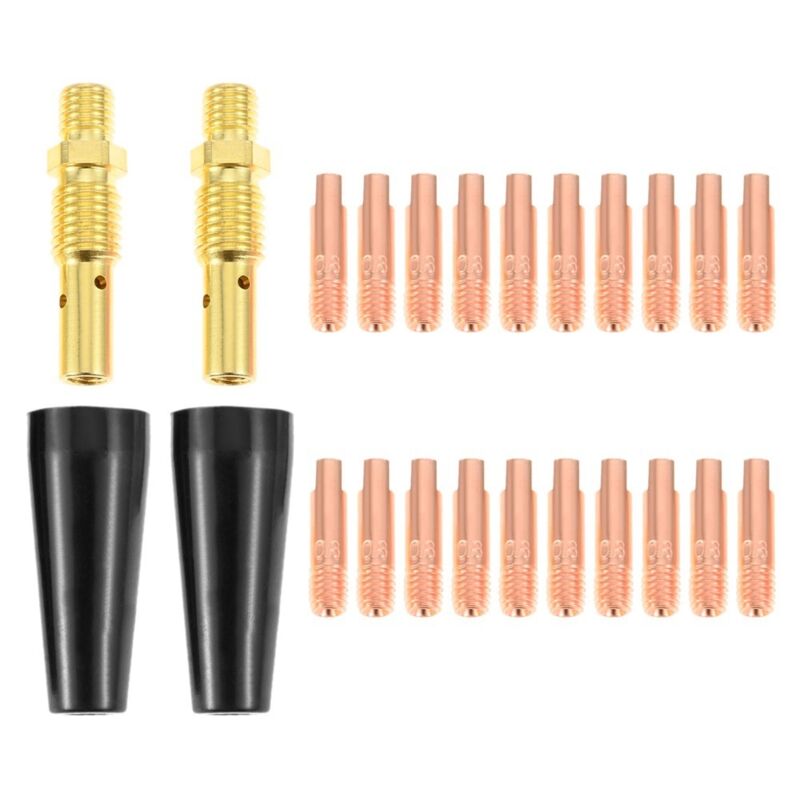 20 pieces welding gun nozzles, conductive copper nozzle replacement, self-protecting, gasless nozzle, two black protective cases and two gold