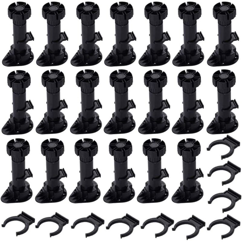 20 pieds Pieds D'Armoire Plastique, Pied Meuble, Pieds Réglables pour Cuisine, Plus Épais Pieds Meuble Réglables en Plastique avec Clip Fixation