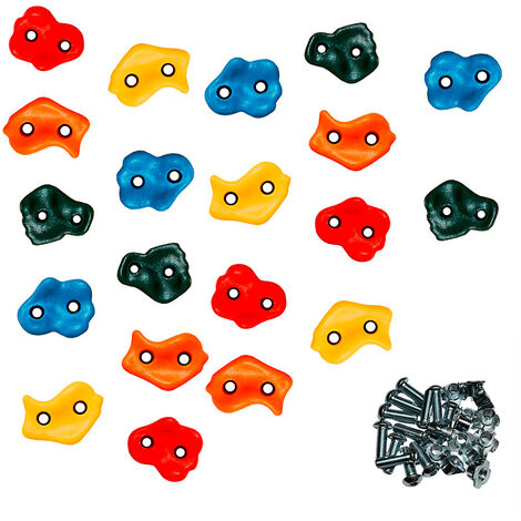 20 Pierres à grimper d'escalade pour structures de jeux - Fixations inclues - Multi-couleurs