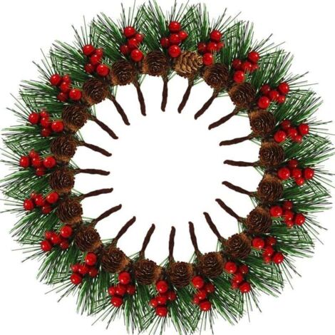 20 piezas de bayas navideñas artificiales, ramas de abeto artificiales, agujas de pino, piñas y bayas para decoraciones de mesa en fiestas navideñas, decoraciones navideñas.