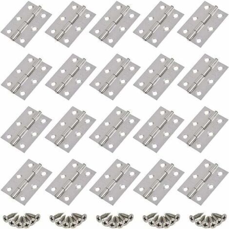 20 piezas de bisagras de acero inoxidable, bisagras para puertas, bisagras de aplanamiento, bisagras para puertas de armarios, bisagras para ventanas, bisagras para armarios de color plata con 20 torn