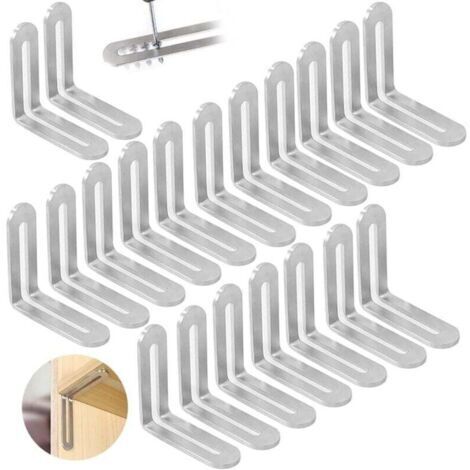 20 piezas de elementos de anclaje de ángulo de acero inoxidable, 48 × 48 mm, contenedor de ángulo triangular con ángulo activo ajustable de 90°, conector de ángulo L, conector de muebles para montaje 