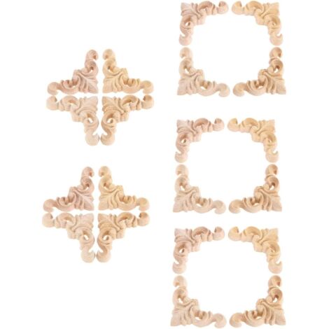 20 piezas de esquinas de madera tallada, adhesivos de esquina de madera con incrustaciones para lámparas de pared, muebles y puertas de armarios (4 cm).